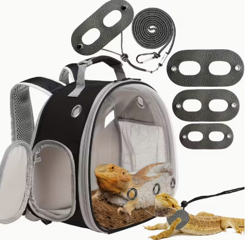 Beardie Explorer Bubble Backpack — Reptile Outdoor Carrier with Harness & Leash Set