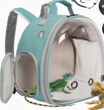 Beardie Explorer Bubble Backpack — Reptile Outdoor Carrier with Harness & Leash Set