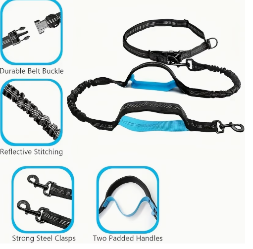 Hands-Free Dual Dog Running Leash — Adjustable with Shock Absorption